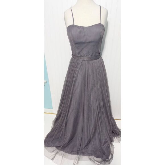 WToo by Watters Strapless Bobbinet Long Bridesmaid Dress Pewter Gray Size 12 - Picture 2 of 14